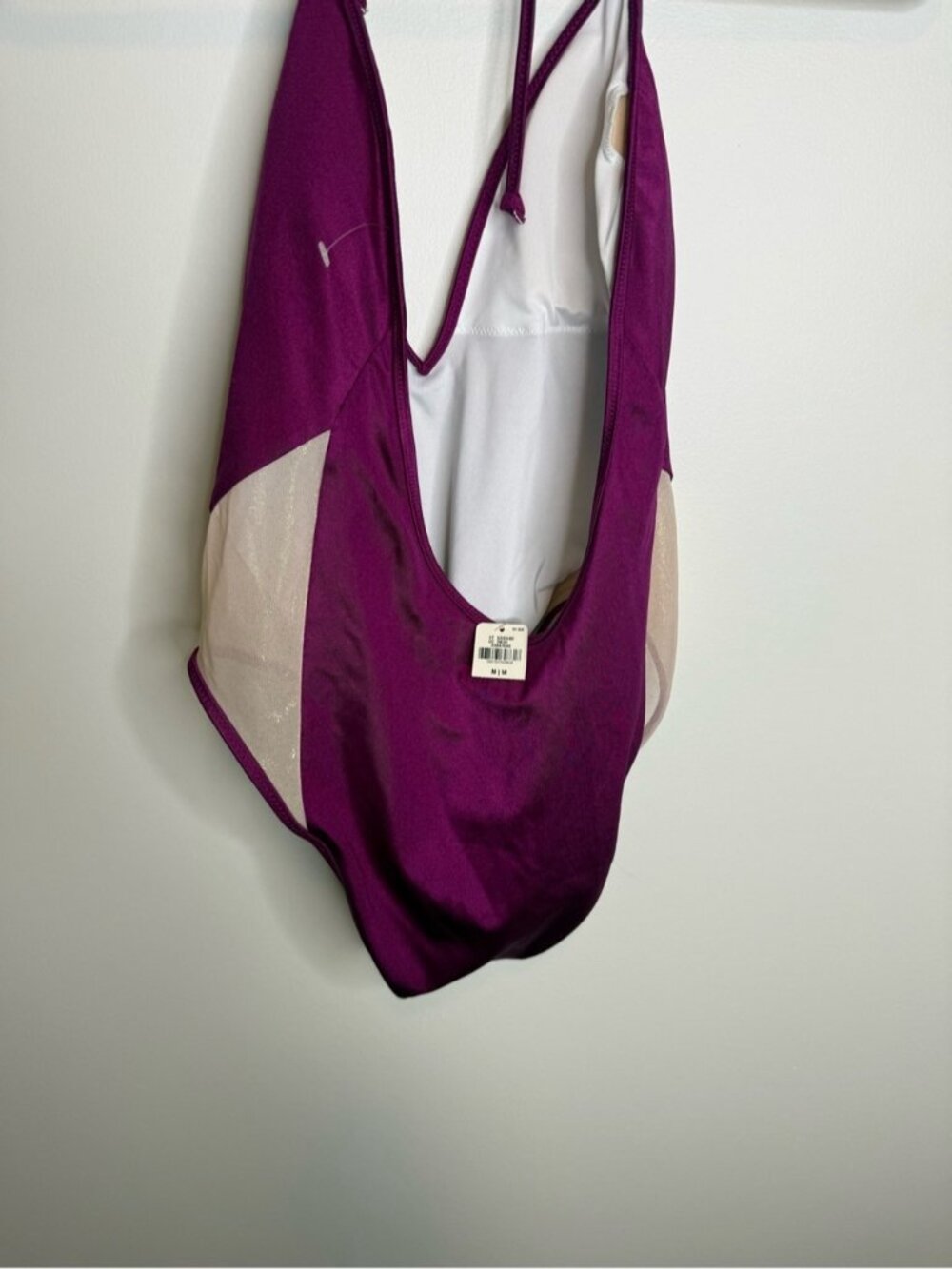 PINK Victoria's Secret Magenta Halter One-Piece Swimsuit with Cream Insets NWT - Picture 5 of 7